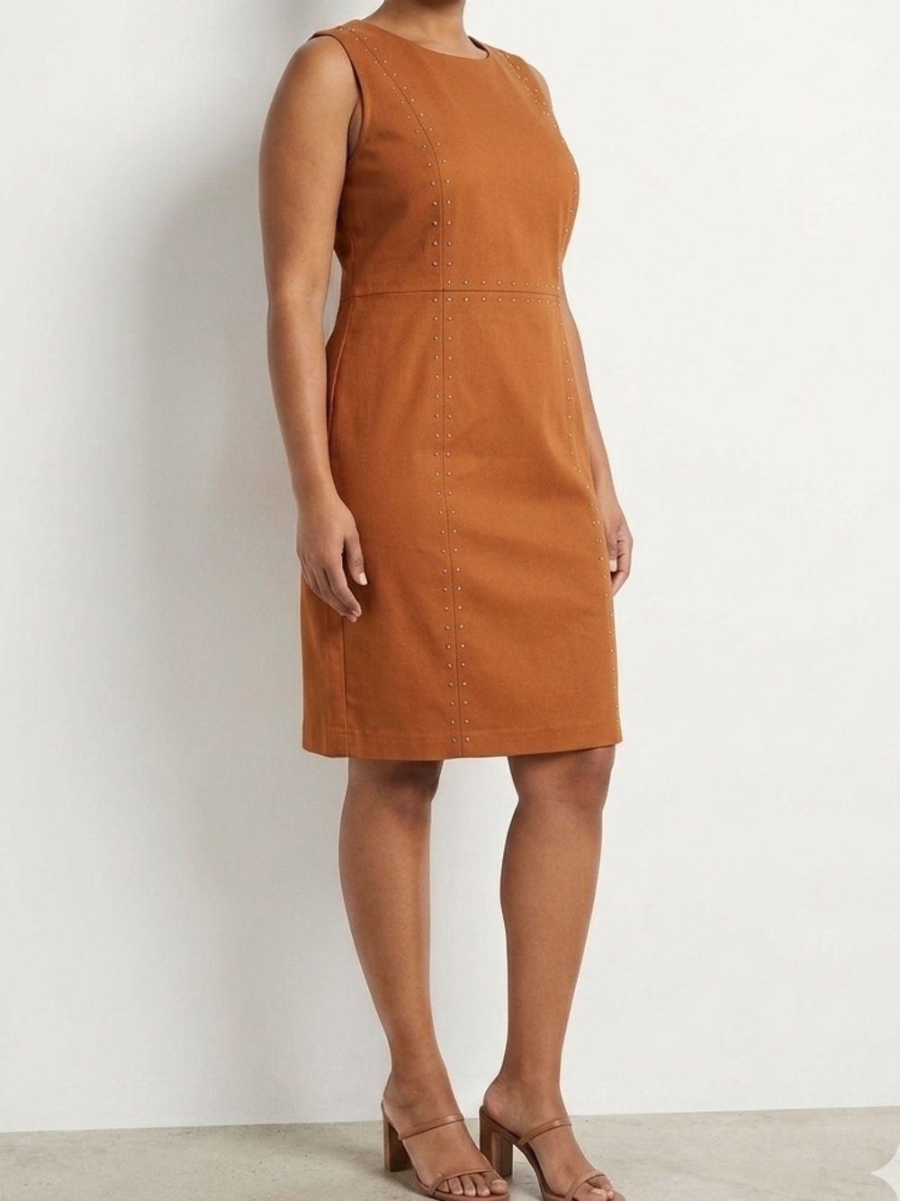 Soho Brown Sleeveless Stud-Detail Midi Dress